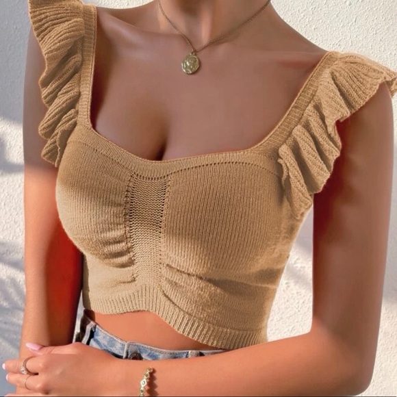 Boho Knit Ruffle Sleeve Crop Top - Picture 5 of 16